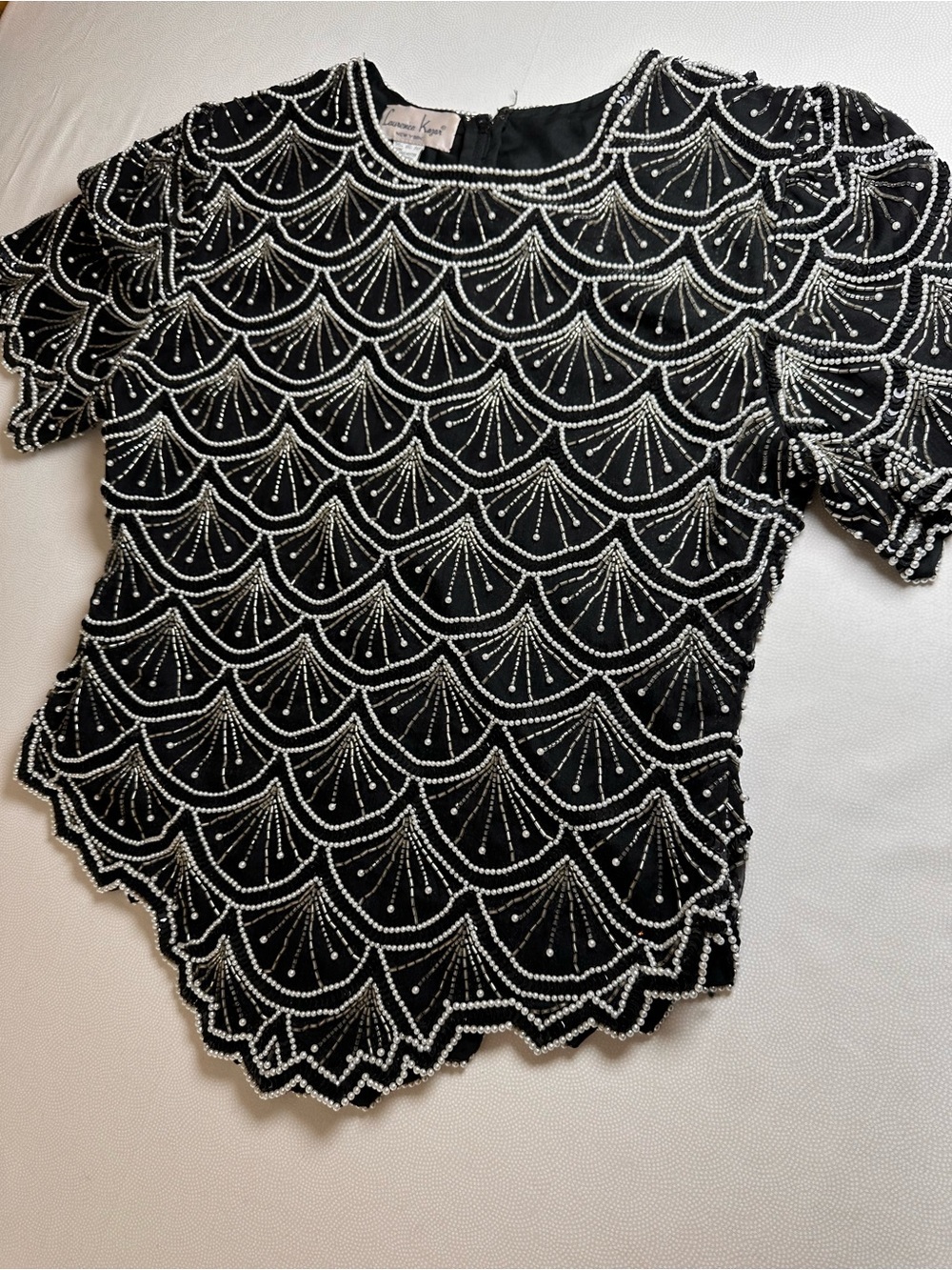Lawrence Kazar New York Silk Beaded Sequin Top Women’s L Black Art Deco Gatsby